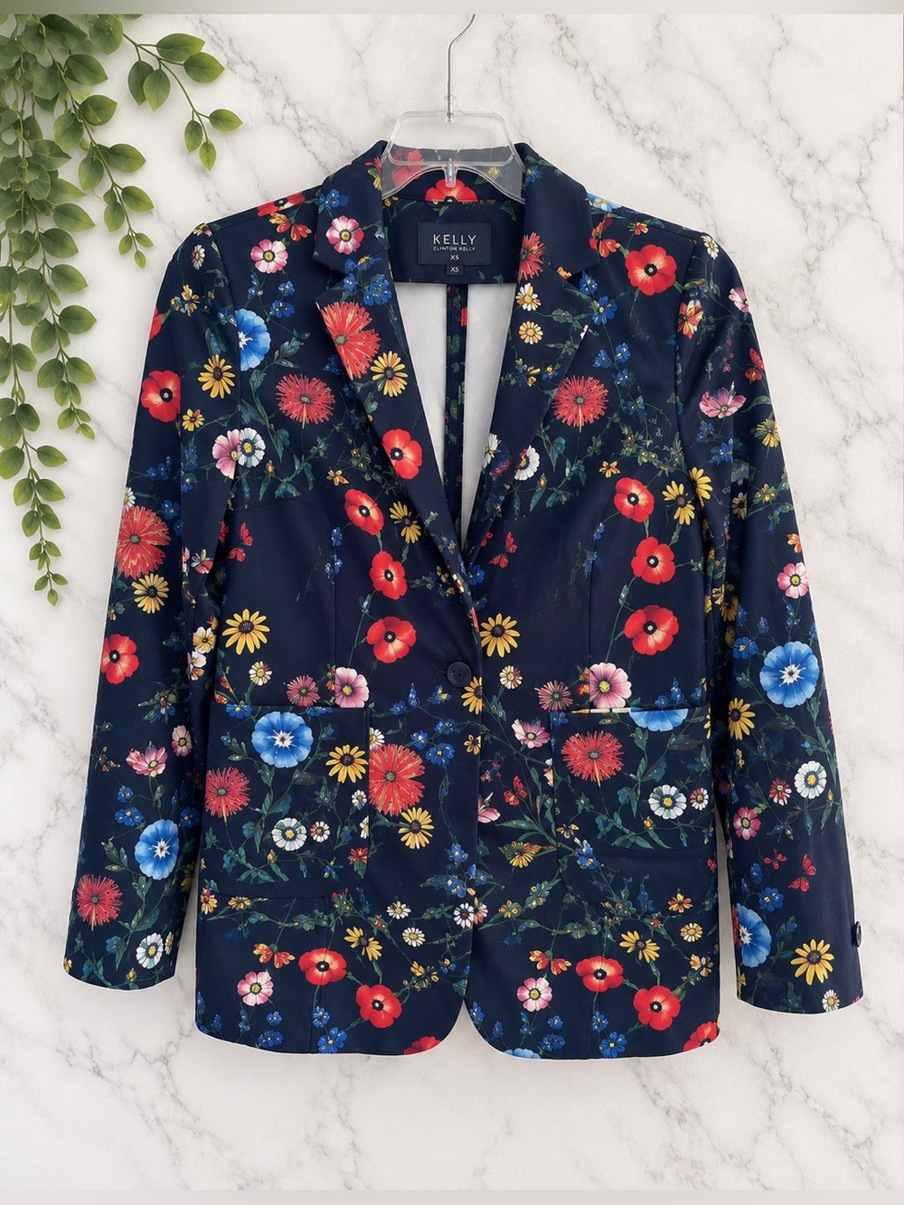 Kelly by Clinton Kelly Navy Floral Butterfly Blazer Jacket XS